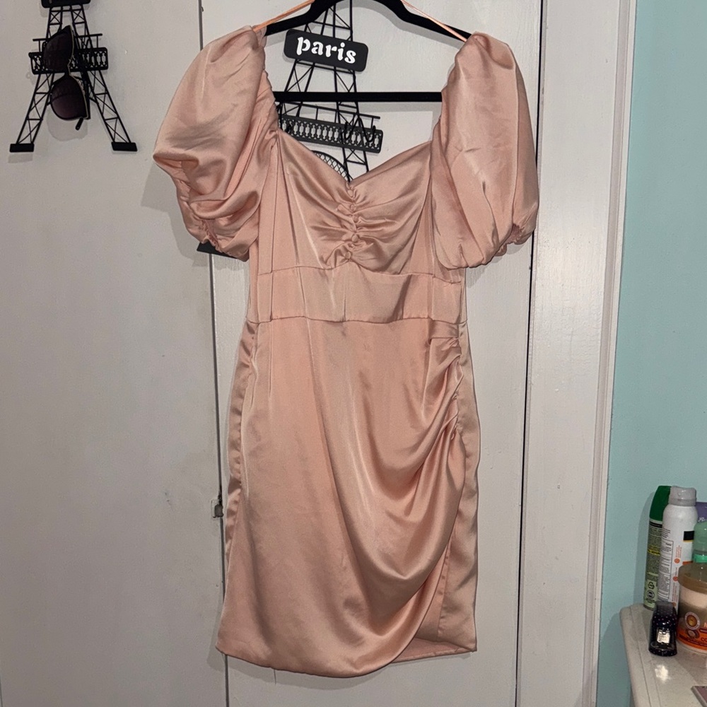 Fashion Nova Blush Puff Sleeve Mini Dress